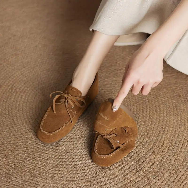 MORAZORA Size 35-43 Ins Hot Genuine Leather Flat Shoes Women Suede Brand Desgin Casual Flats Fashion Ladies Loafers 4 Colors
