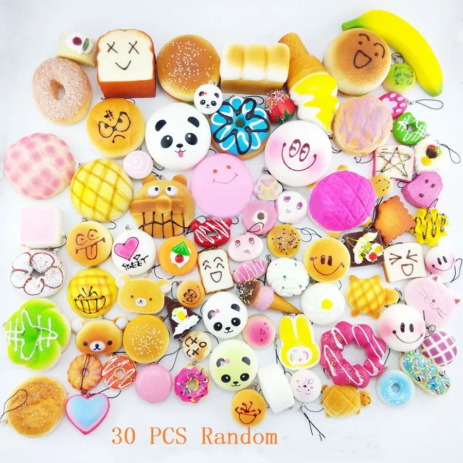 30Pcs Jumbo Medium Mini Random Squishy Soft Panda/Bread/Cake/Buns Phone Straps simulation bread