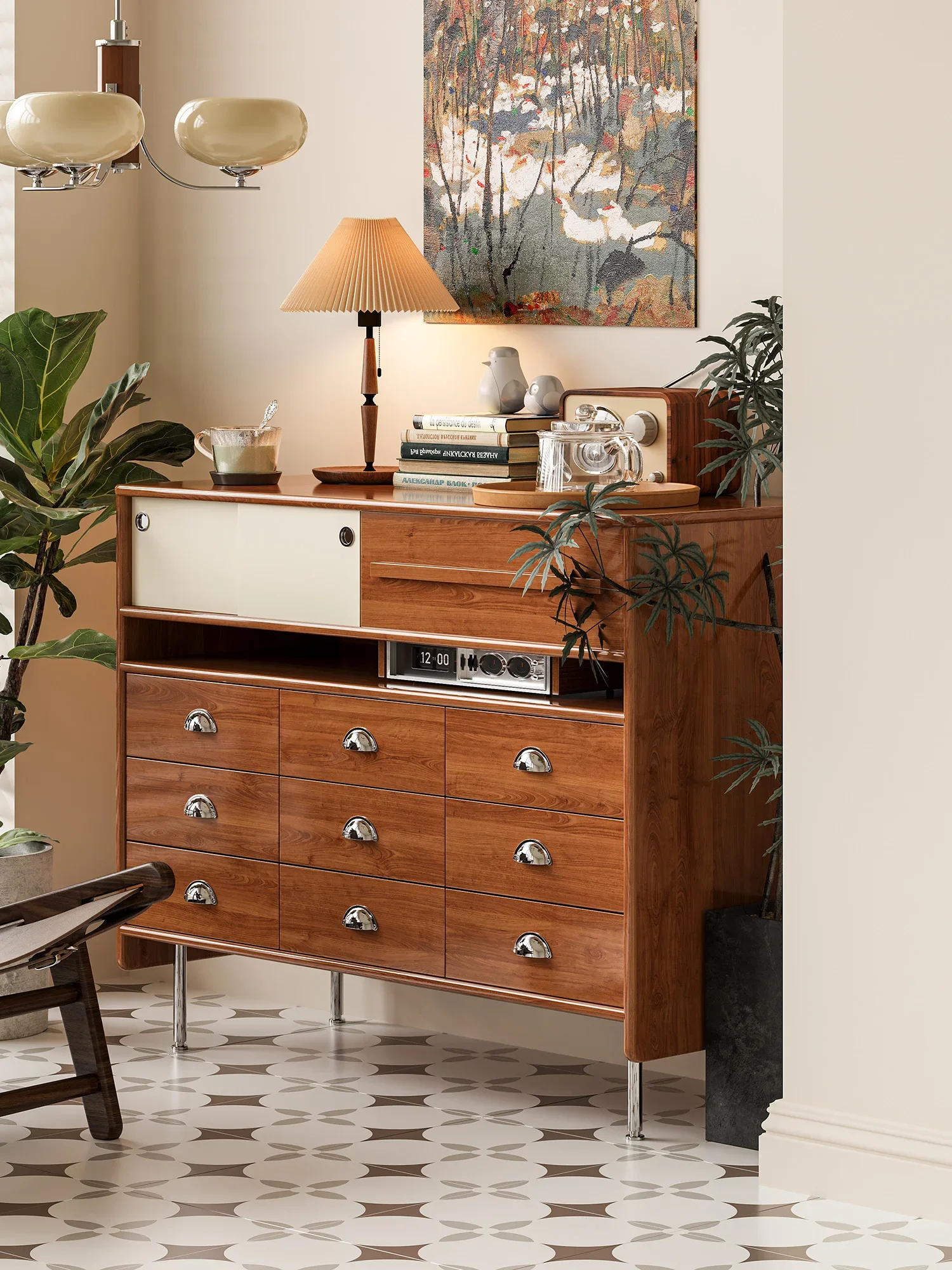 Simple solid wood chest, design sense living room bedroom locker, retro style home multi-side cabinet drawer #5