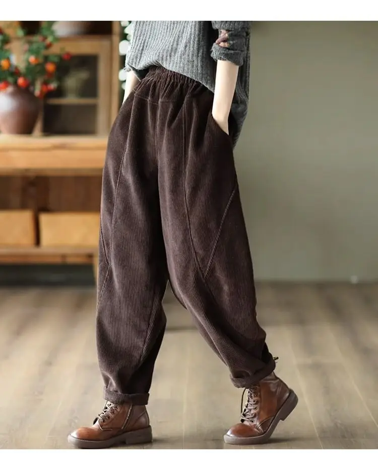 Chenille Velvet Thickened Versatile Casual Pants for Women Autumn Winter New Loose Spliced Harem Pants Female Solid Warm Trouser
