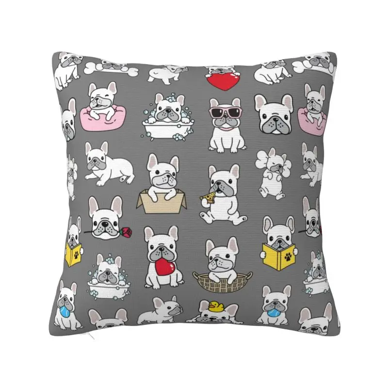 Custom French Bulldog Emoticon Square Pillow Case Decoration 3D Two Side Print Cushion Cover for Living Room