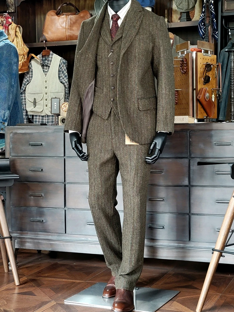 Amekaji Style Retro Tweed Business Gentleman Suit Pants Men Straight Pants American Good Quality Pants