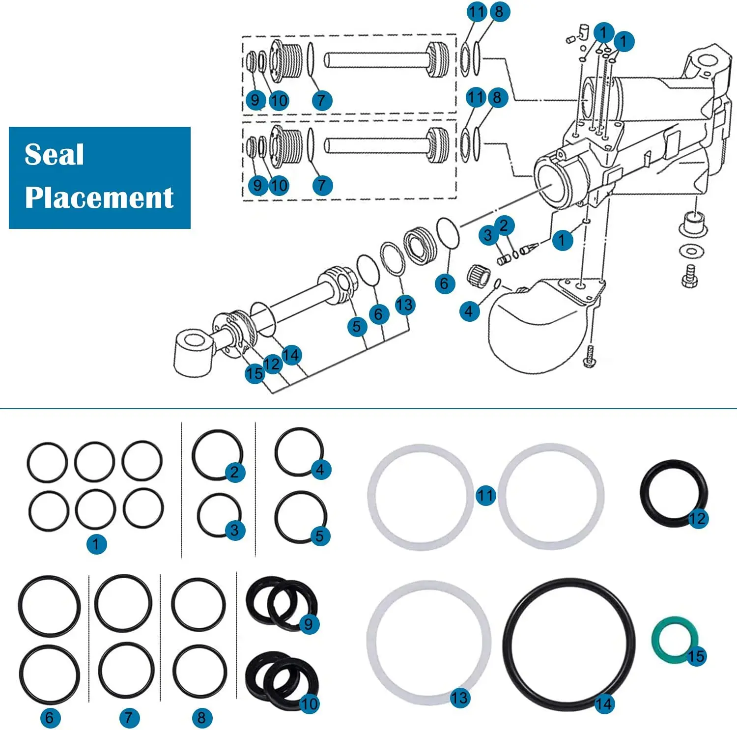 115225FS Seal Kit Trim/Tilt Cap & Cylinder O-Ring for Yamaha 1997-Up 115HP 150HP 175HP 200HP (Some 225HP 250HP) For Showa Suzuki