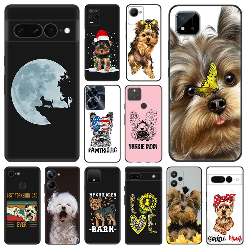 Matte Phone Case for Pixel 8 8a 7 7a 6 6a Moto Edge 20 30 40 Pro OneFusion G200 Yorkshire Terrier Dog Puppy Soft Black Cover