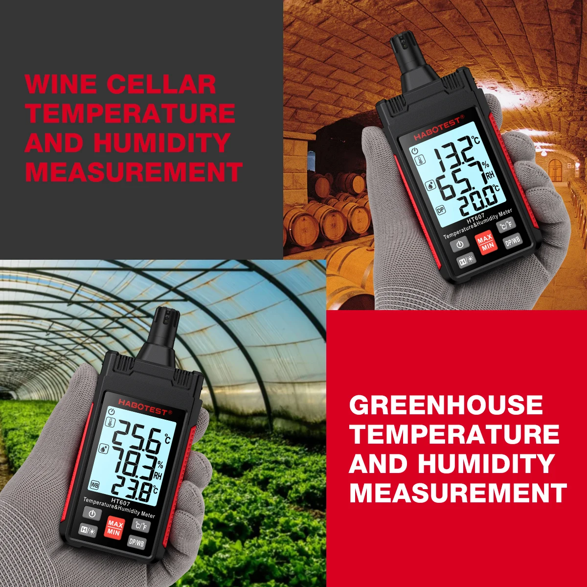 HABOTEST HT607 Digital Temperature Humidity Meter High Precision Digital Hygrometer with Ambient Dew Point  Humidity Meter