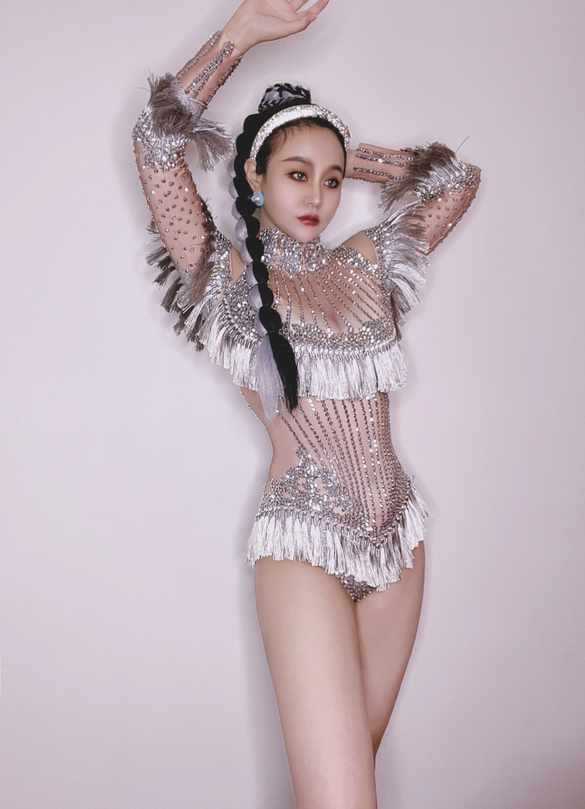 2025 القطب ملابس رقص تمتد حجر الراين هامش بذلة المغني أداء المرحلة ارتداء الهذيان الزي سحب الملكة الملابس yk146