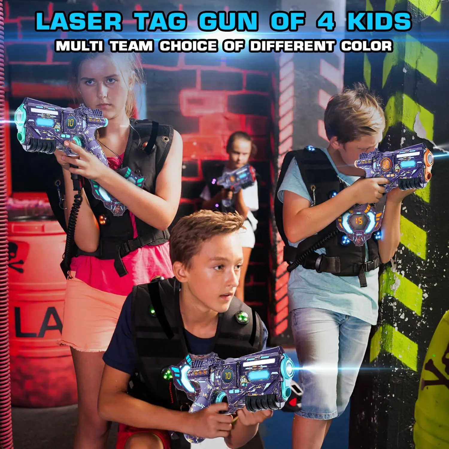 VATOS ricaricabile Health-value Data SYNC Laser Tag Gun set di Tag Laser a infrarossi 4 Vest Glowing Light Lazer Tag Game per adulti f