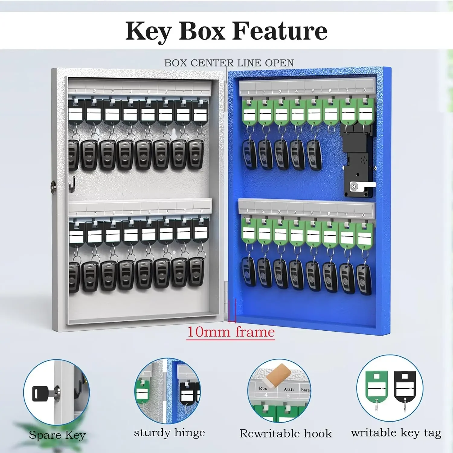 WeHere 32 Key Safe Box, Intelligent Wall Mounted Key Storage Cabinet,OTP/APP Bluetooth/fixed Code Unlocking Key Management Safe