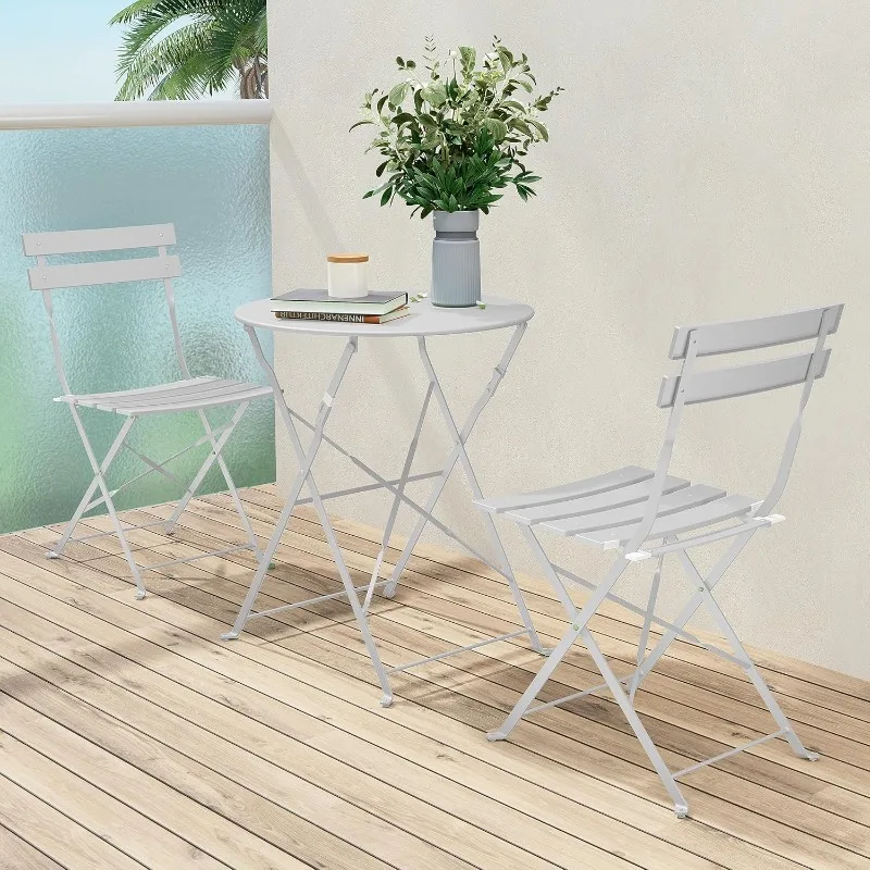 

Bistro Set Folding Outdoor Furniture Sets with Premium Frame Portable Design for Bistro & Balcony, White