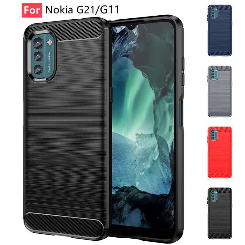 Casing untuk Nokia G11 Sampul untuk Nokia G11 Casing Ponsel Serat Karbon Bumper TPU Lunak Tahan Benturan untuk Nokia G 11 21 G11 G21 Fundas