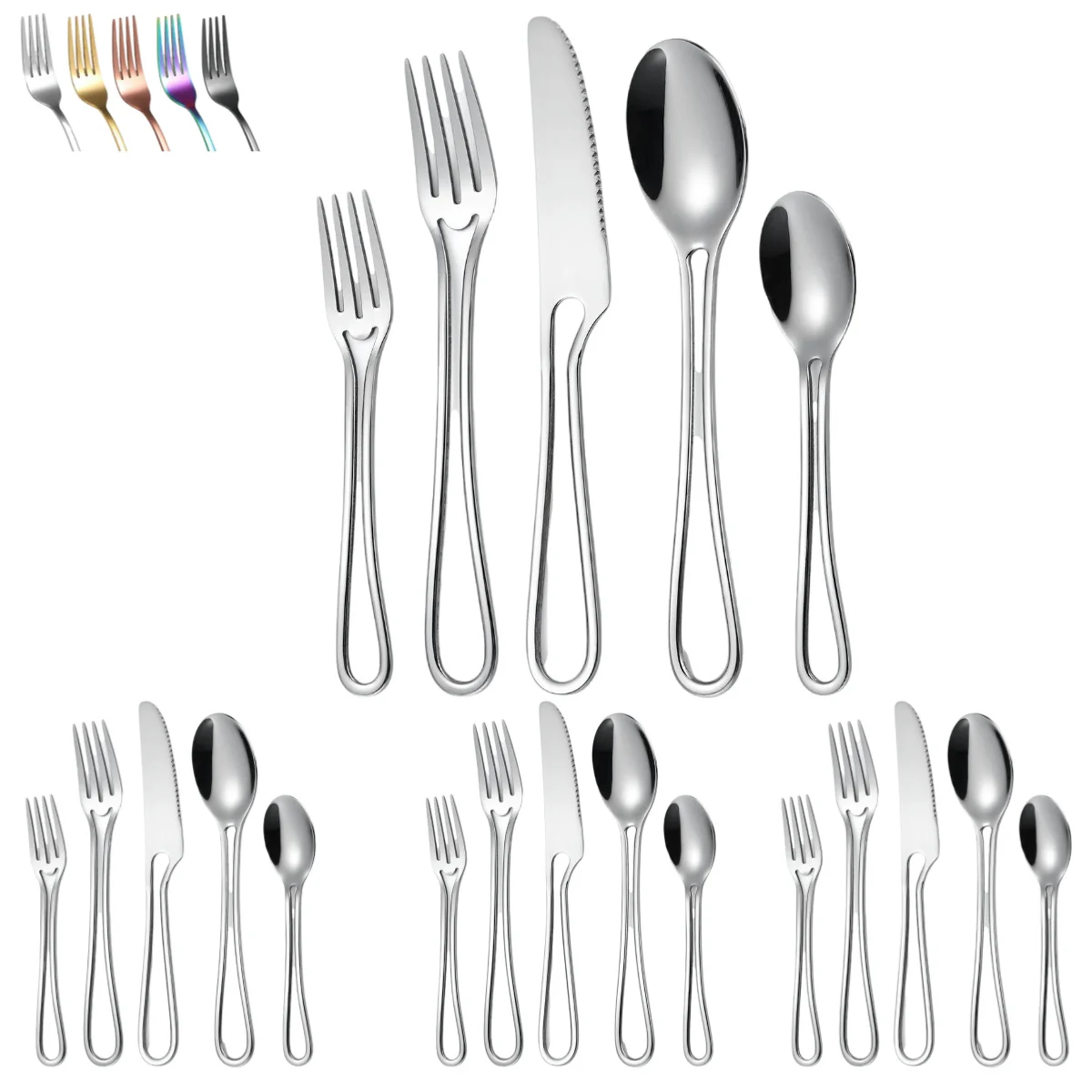 

A · HOUSEWARE Flatware Set 4 Hollow Out Cutlery Stainless Steel Silverware 20 Pieces Forks Spoons and Knives Kitchen Utensils