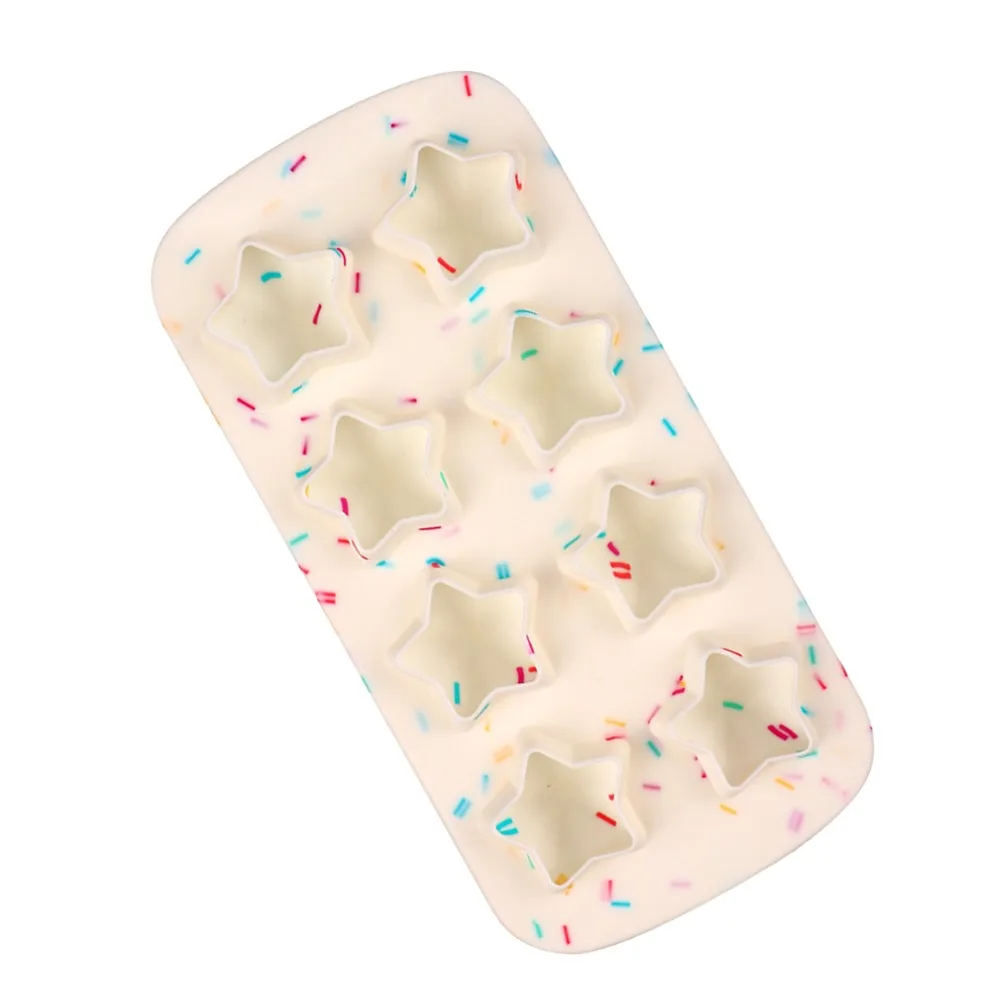 2pcs Reusable Silicone Star Ice Cube Tray 3D Design Non Stick Star Ice Maker 8 Grid Candy Colors Star Shaped Mold Home