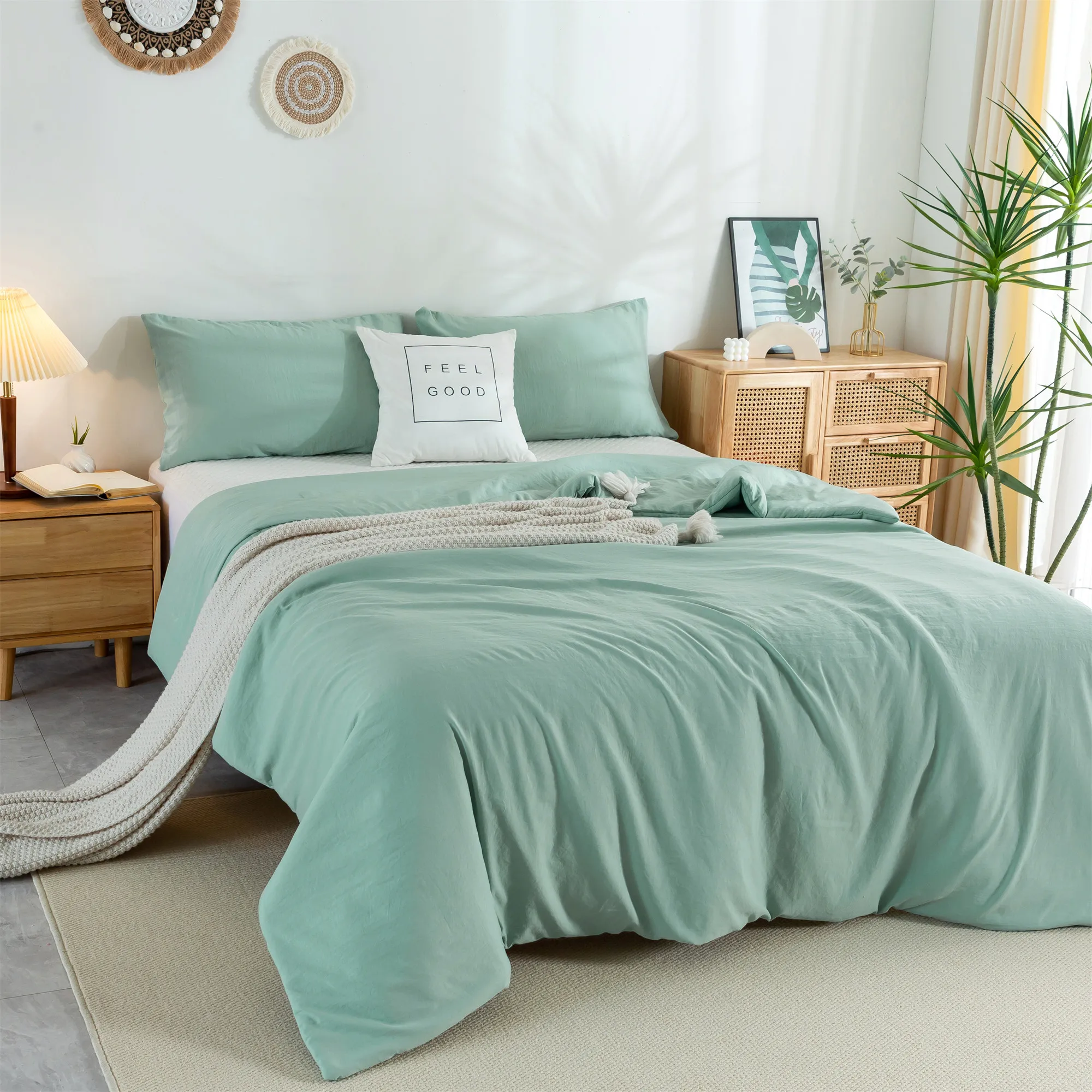 

King Size 107inch*92 inch sage green Bedding comforter set Lightweight Ultra-Soft Cozy All Seasons Washed poly Cotton