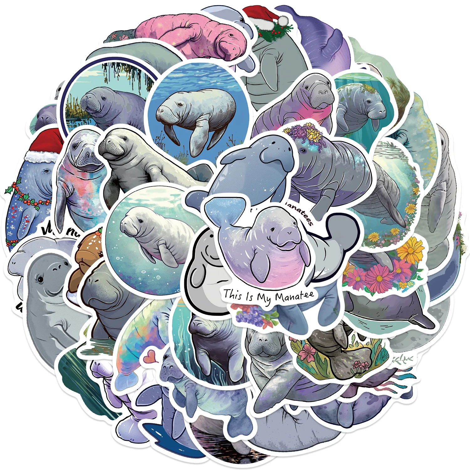50 STKS Leuke Cartoon Lamantijn Stickers DIY Dagboek Laptop Bagage Skateboard Graffiti Dieren Stickers Decals Leuk Klassiek Speelgoed