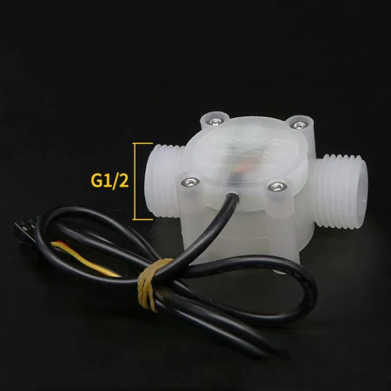 PVDF Hall Effect Flowmeter Water Flow Sensor G1/2 Thread 1-30L/min Acid Alkali Resistant for Industrial Use