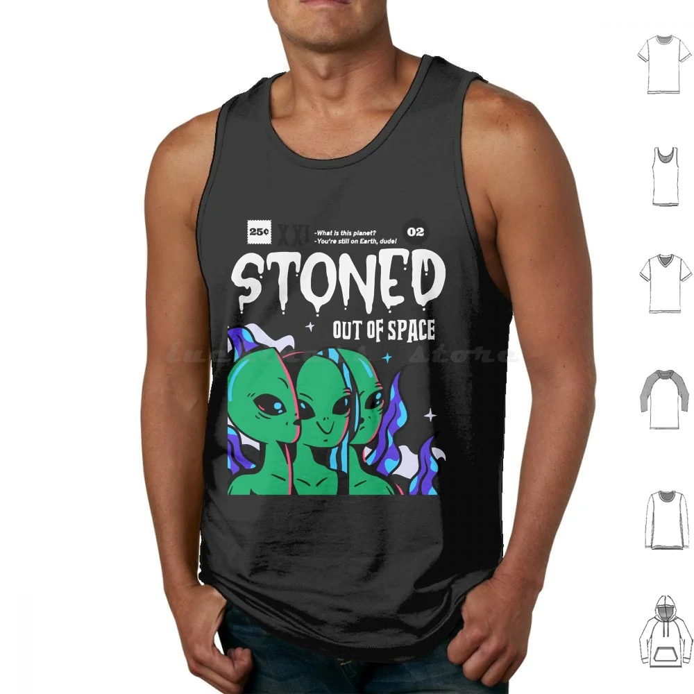 Stoned Out Of Space Design Tank Tops Vest Sleeveless Design Head Extraterrestrial Latest Design Sci Fi Space Spaceship