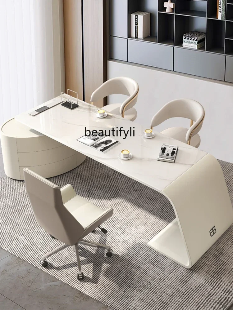 02 Stone Plate Desk Small Apartment Home Light Luxury Desk Bedroom Study Office Computer Desk