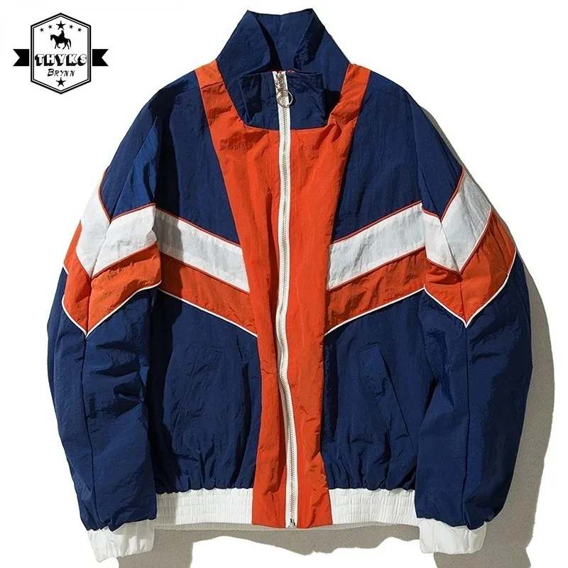 

Autumn Hip Hop Retro Color Block Patchwork Jacket Men Women Y2k Casual Zipper Windbreaker Unisex Track Casual Varsity Jacket New