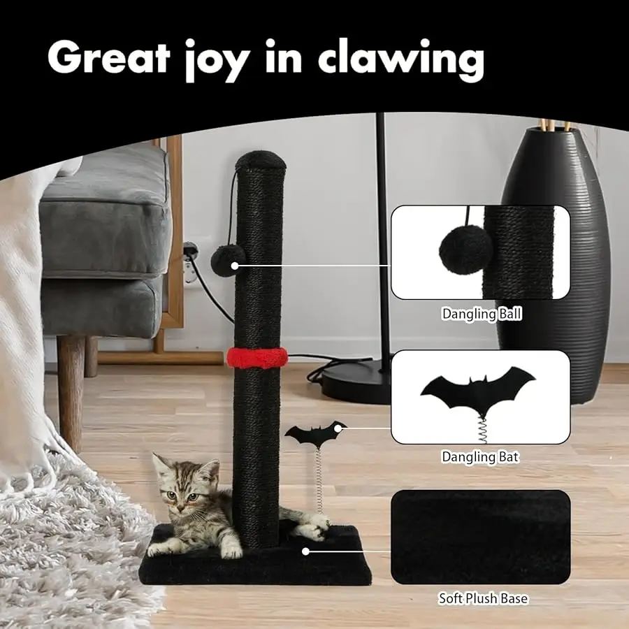 عمود خدش للقطط من MECOOL مع كرة معلقة للخدش العمودي للقطط والقطط الداخلية، أسود #2