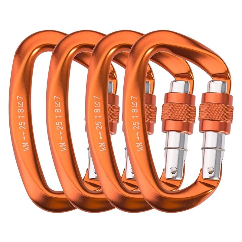 ELOS-4Pack Locking Carabiners Heavy Duty Caribeaners Aluminium Locking Carabiner For Camping Hiking Outdoor Gym