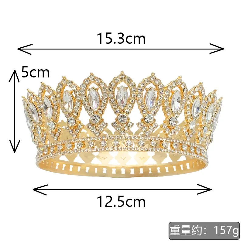 Factory Hot Selling Full Round Pageant Crowns Coronas Y Tiaras Blonde Princess Royal Bride Large Pageant Crowns