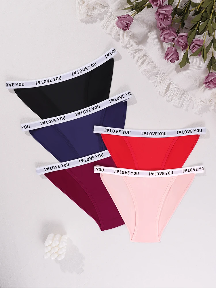 5 pezzi/pacco mutandine da donna senza cuciture decorazioni con lettere solide slip da donna intimo elegante lingerie sexy mutande femminili traspiranti