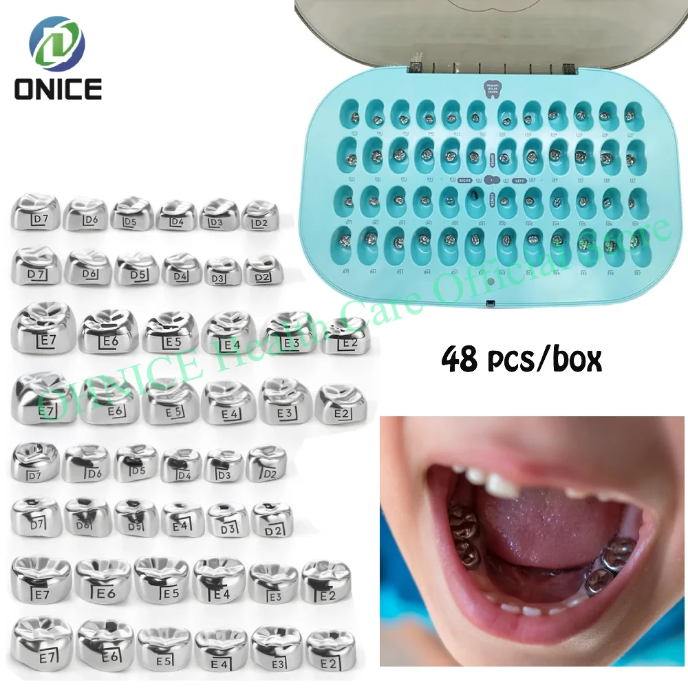 

48PCS Shinhung Dental Stainless Steel Crowns for Kids - Upper/Lower Primary Molar Temporary Crowns for Children