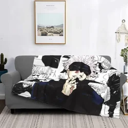 Gojo Satoru Collage Manga Fleece Blankets Jujutsu Kaisen Anime Vintage Throw Blanket for Home Bedspread