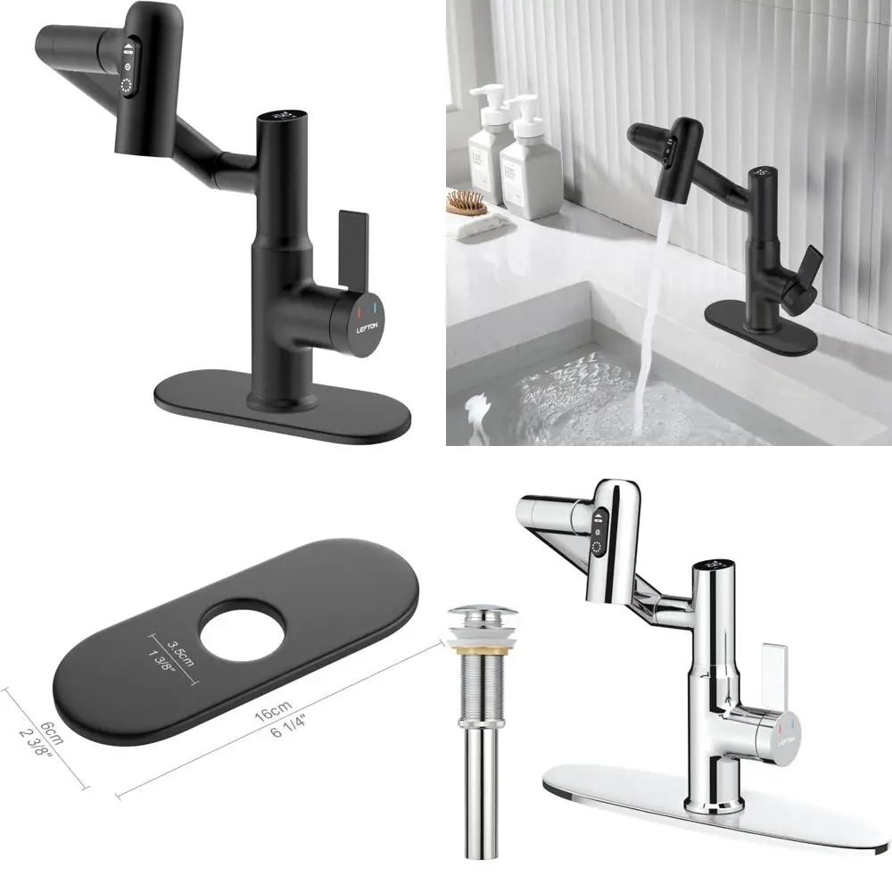 

Matte Black Rotatable Bathroom Sink Faucet with 6 Cover Plate, Modern Design, Easy Installation, Durable Finish
