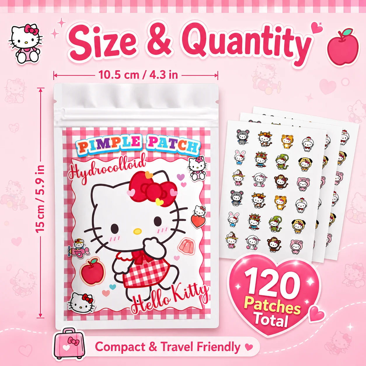 120PCS hello kitty Acne patches, facial acne patches, hydrogel acne removal patches, concealer view 2