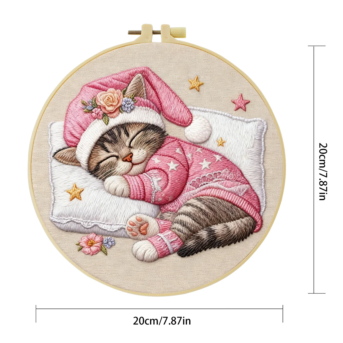 1 Stück 20X20CM/15X15CM 7,87/6,3 Zoll Katzen-Stickerei-Starter-Kit DIY-Kit DIY-Stickerei-Set Handarbeits-Nadelkunst-Set für Anfänger – Detail 4