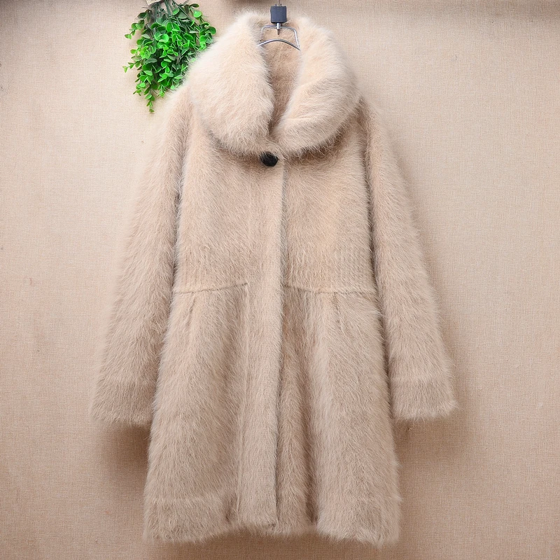 

Female Women Fall Winter Clothing Hairy Mink Cashmere Knitted Turtleneck Long Sleeves Slim Long Sweater Cardigans Angora Jacket