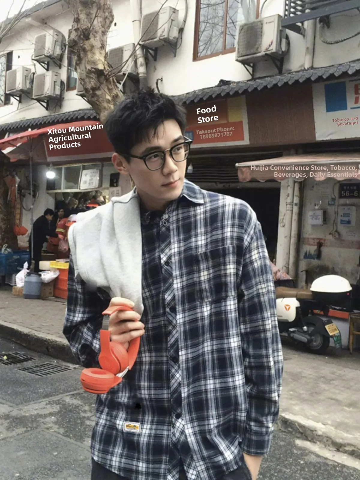 

Casual Plaid Long Sve Men's irt Jaet y High-End Feeling Spring Initial Trendy Brand Outerwear Polyester Fiber