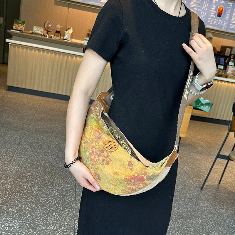 

2025 New Denim Embroidery Dumpling Bag Shoulder Crossbody Bag Casual Versatile Women's Bag Sac A Main Femme