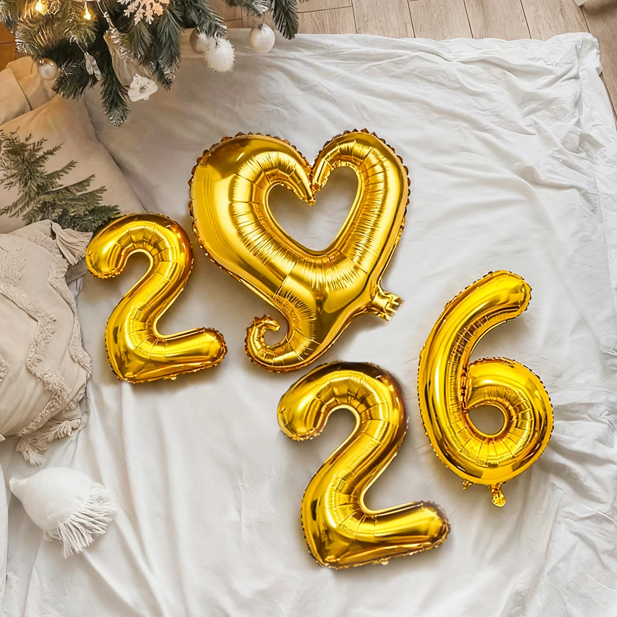 4 قطع/مجموعة 2026 بالونات من رقائق الألومنيوم برقم الحب، بالونات أرقام 16 بوصة، بالونات حب بذيل مجعد 18 بوصة، ذهبي وفضي #4