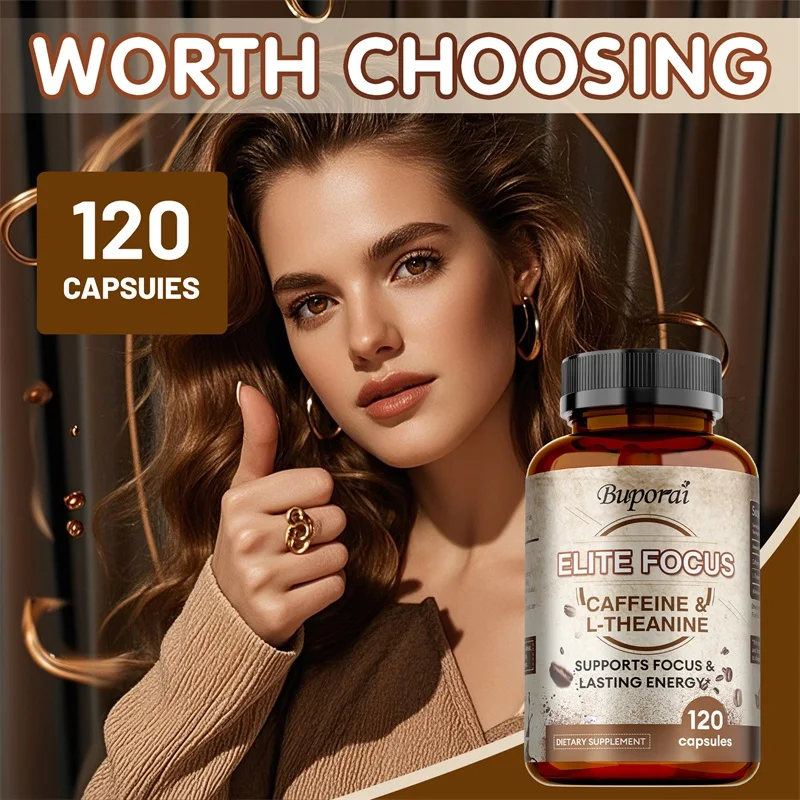 Elite Caffeine Capsules with L-Theanine - Provides Clean Energy, Endurance, Stress Relief, and Cognitive Enhancement