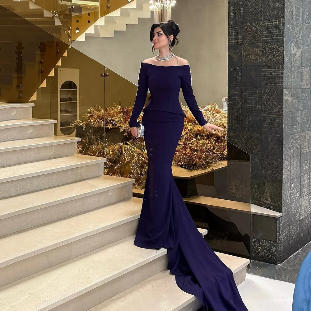 

Msikoods Customized Navy Blue Mermaid Evening Dresses 2026 Off-Shoulder Long Evening Party Dress Wmen's Prom Dress Formal Dress