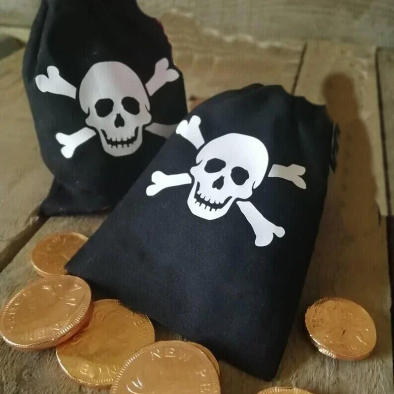 5pcs Skull candy Gift bags Pirate Adventure Nautical Jake Captain themed birthday Party Halloween Gem Jewelry Treasure Chest