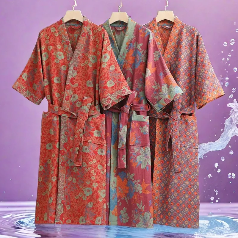 Multi Colors Cotton Waffle Patterned Bathrobe High Quality Embroidery Water Absorption and Quick Drying Bathrobe for Couples