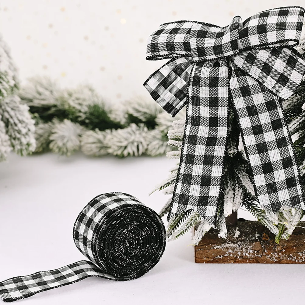 

4Pcs Black White Red Plaid Ribbon Rustic Checkered Fabric for Christmas Tree Wreath Bow Wrapping Craft Supplies