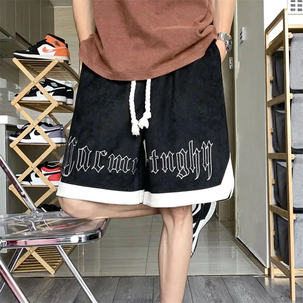 Suede Shorts Men\'s Summer Chicano American Style High Street Tide Brand Basketball Sports Pants Tatoo Casual Five-point Pants