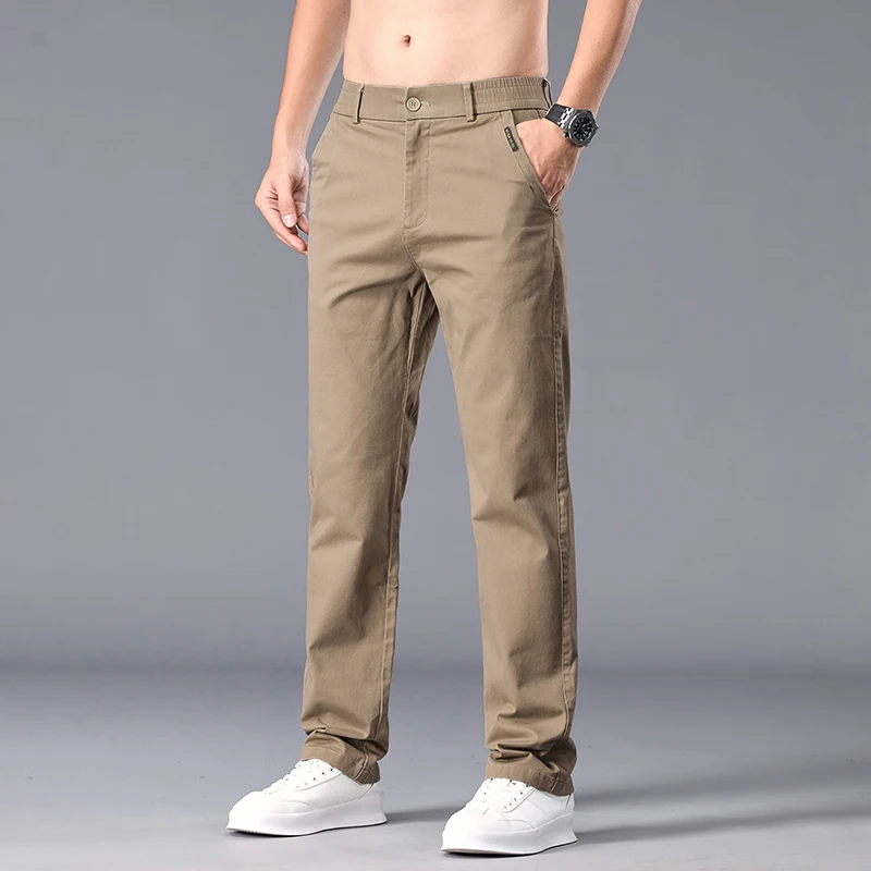 New Casual Pants Men Straight Fit Stretch Autumn Chino Trousers Male Formal Work Business Dress Khaki Fashion Spring Pants