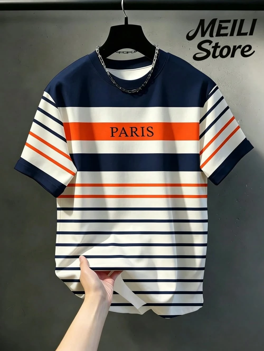 Summer Men's T-Shirt Stripe Letter Pattern Print Casual Loose T-Shirt Hip Hop Trend Harajuku Streetwear O-Neck T-Shirts Men Tops