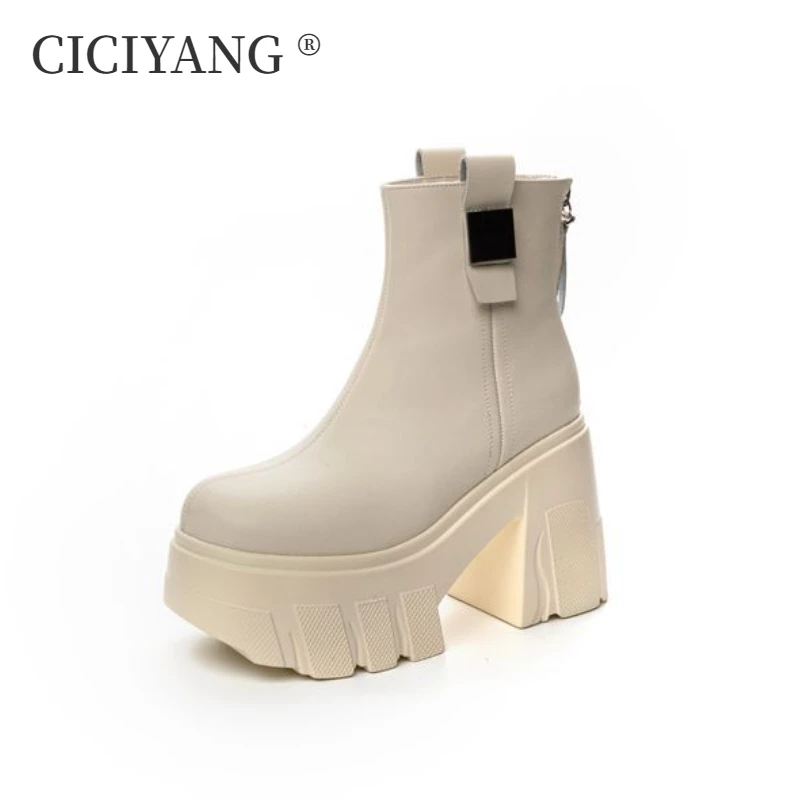 

CICIYANG Women High Heel Boots Genuine Leather 2025 New 11cm Heel High Women's Booties Platform British Style Fashion Boot Women