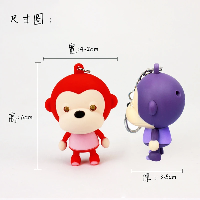 Cute Monkey Keychain LED Light Sound Keyring Animal Flashlight Keyring Child Gift Toy Women Men Bag Action Toy Figures