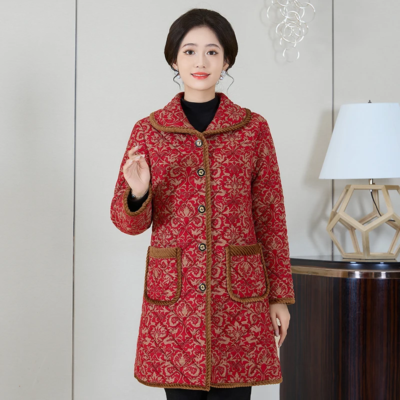 

Женская теплая хлопковая куртка на флисовой подкладке средней длины в стиле мамы, морозостойкая повседневная модная женская верхняя одежда с принтом