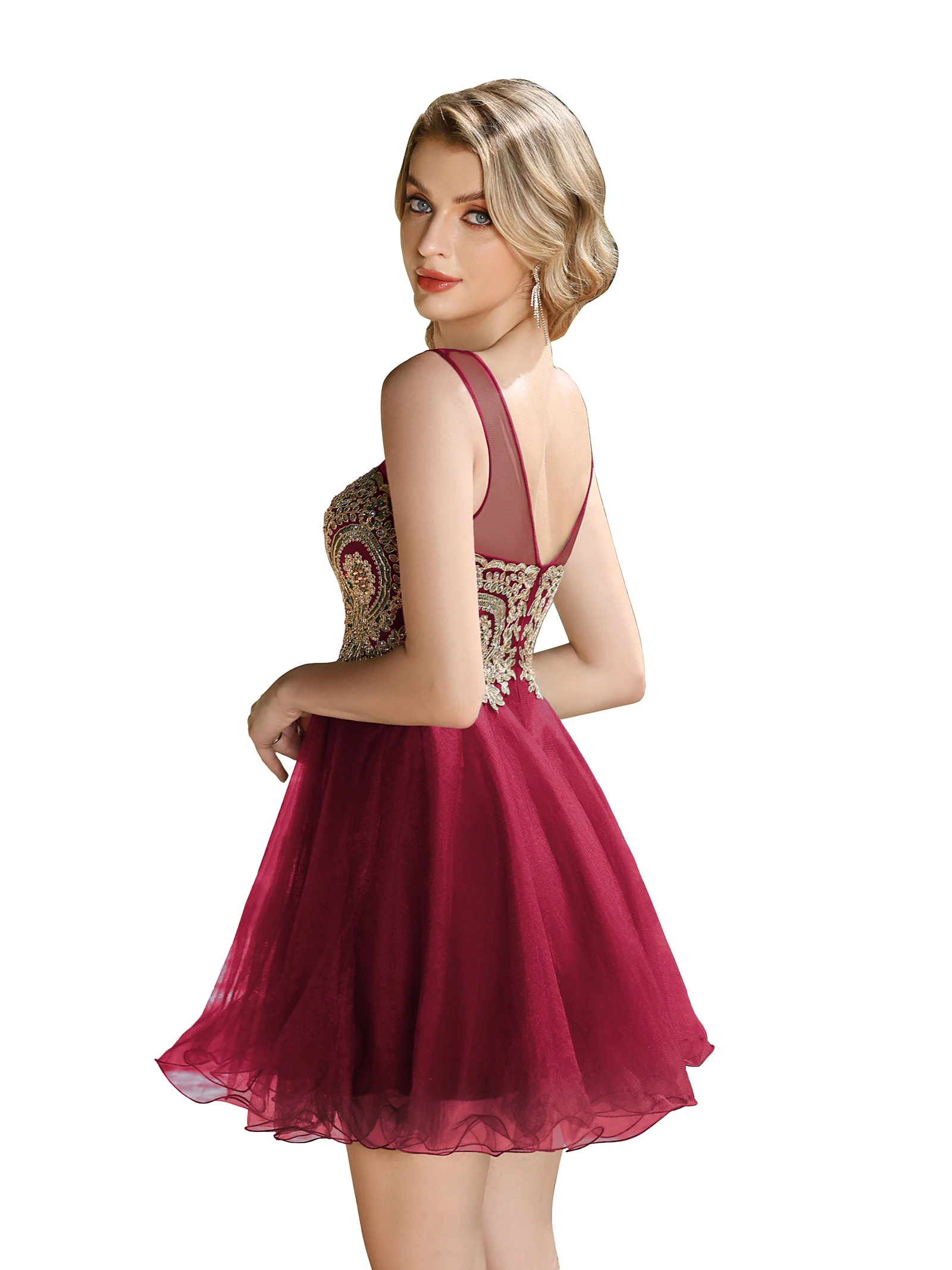 Christmas Short Dress Burgundy Homecoming Dress Tulle Mini Cocktail Party Skirt Lace Sleeveless Multicolor Graduation Dresses