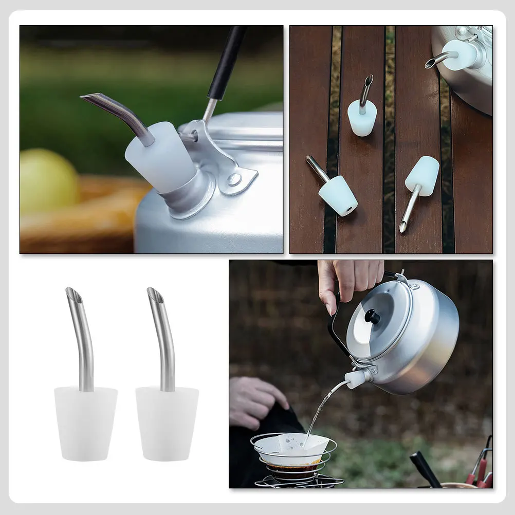 

2pcs Camping Kettle Spout Filter Stainless Steel Silicone Extension Thin Tube For Outdoor Water Pot Long Spout Kettle
