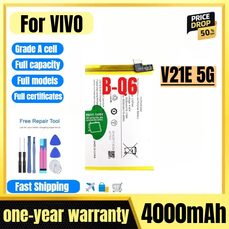 B-Q6 for VIVO V21E 5G Mobile Phone Battery 0 Cycle High Quality High Capacity Battery Replacement Bateria Grade A Cell with Tool