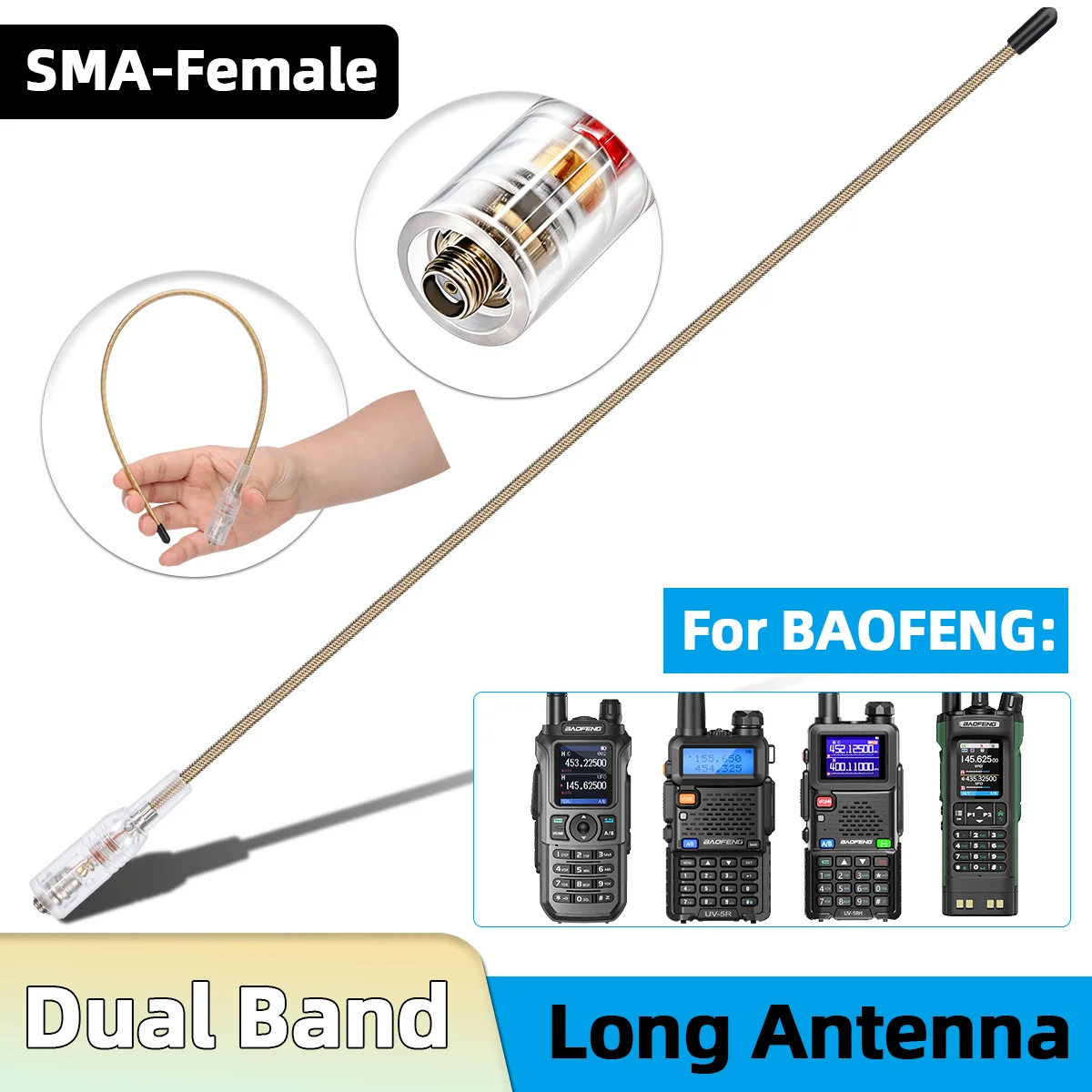 ABBREE AR-771 Transparent High Gain Walkie Talkie Replacement Antenna SMA Female For Baofeng UV-5R BF-888S for Outdoor Security